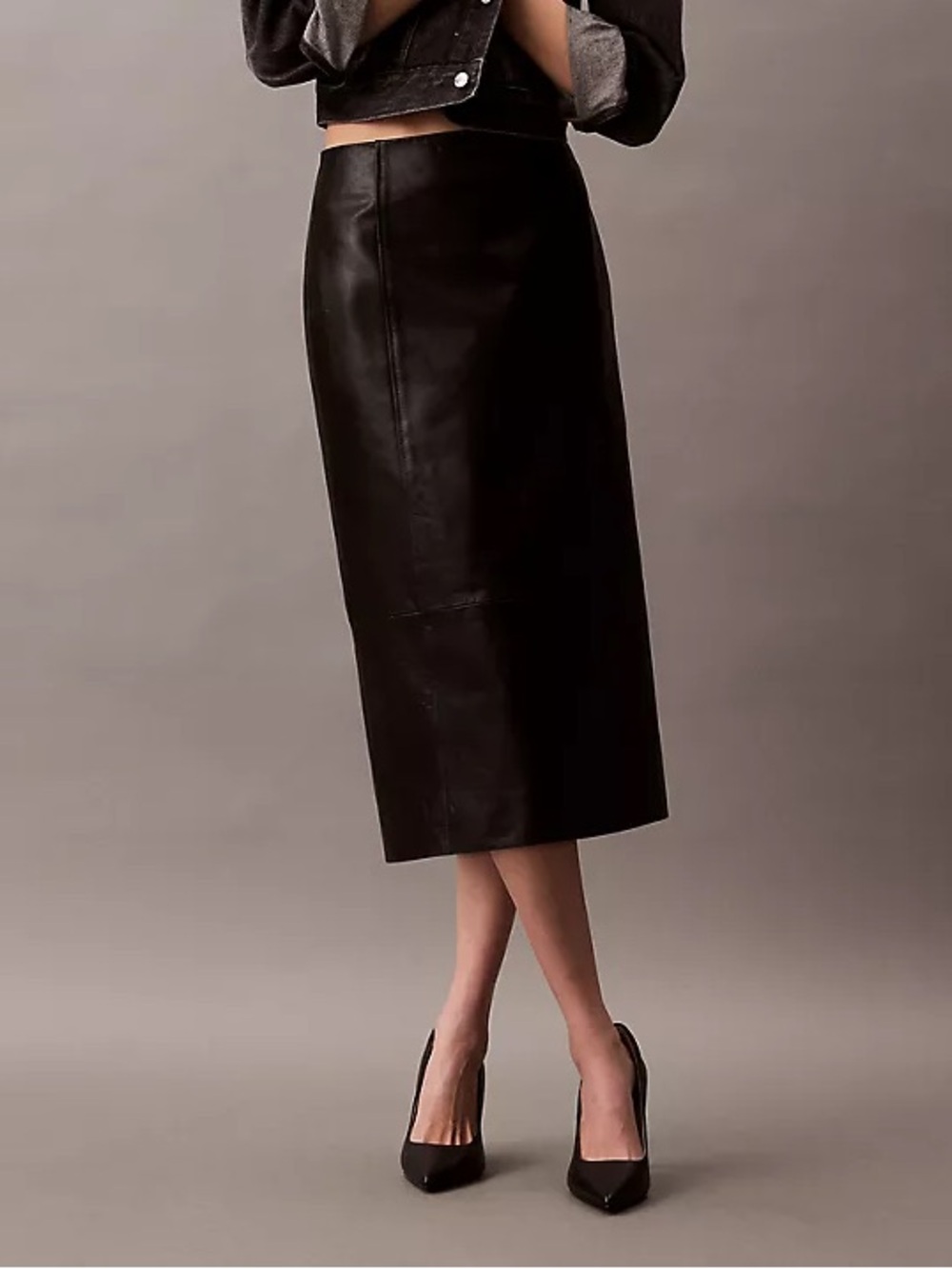 Lamb Leather Midi Skirt